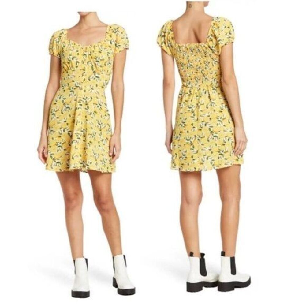 BAILEY BLUE Printed Floral Puff Sleeve Button Front Dress Party Yellow XL